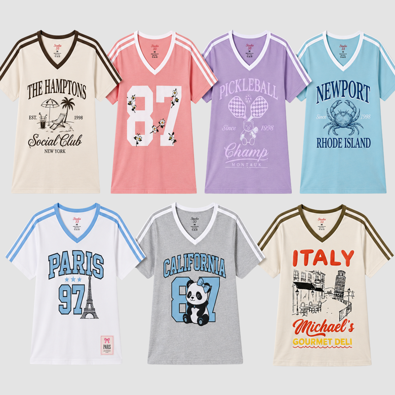 Women’s V-Neck Graphic T-Shirts – 7 Pack